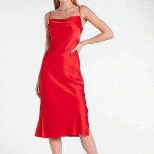 Express Red Satin Cowl Neck Midi Dress Elegant Red Slip Dress Small